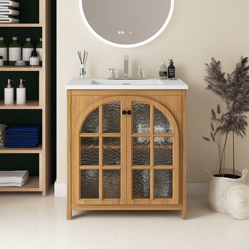Meuble-lavabo 31 po avec lavabo en céramique Farmhouse, Brun