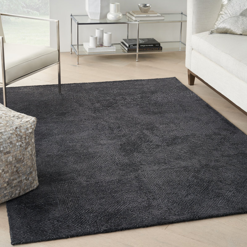 Castone Geometric Area Rug in Black, Rectangle 4' x 6'