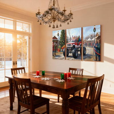 «Christmas Christmas Truck Parade», ensemble de 3 reproductions d'art sur toile