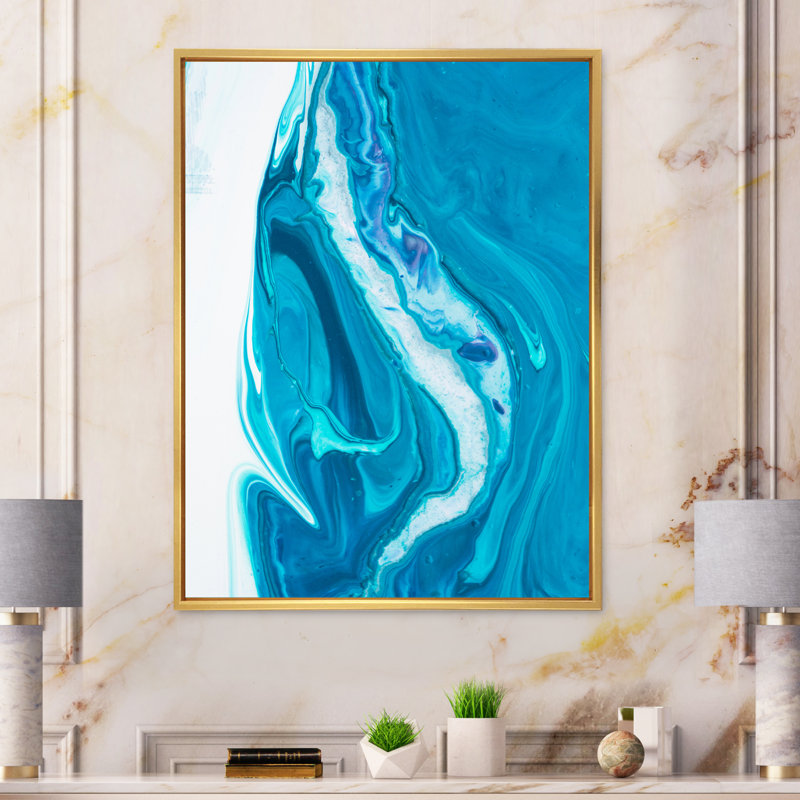 Décoration murale moderne sur toile en marbre turquoise de luxe II, H 20 po x l 12 po x P 1 po, Cadre flottant doré