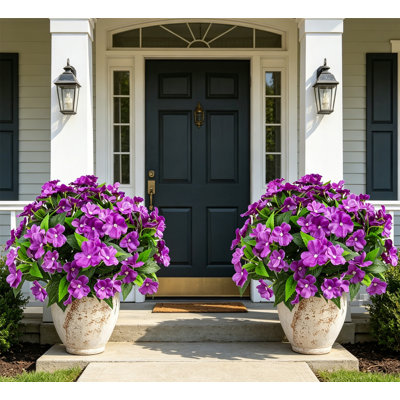 4 Pcs Artificial Impatiens Flowers Outdoor,  UV Resistant Faux Flowers, Silk Bushes For Patio Garden Porch Decor, Hanging Planters Window Box Pathway