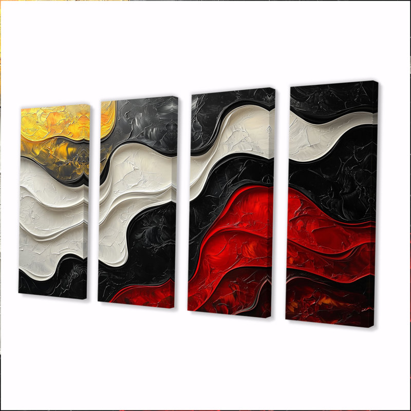 Noir, blanc, rouge, éthéré, courants - Fauvisme, art mural moderne sur toile, 4, H 28 po x l 48 po