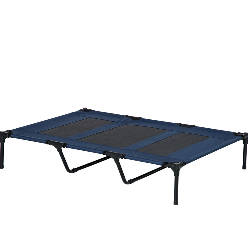 Lit surélevé pour animal de compagnie, 48 po x 36 po, bleu foncé respirant pour un sommeil réparateur 48 po x 36 po surélevé avec cadre en métal pour une utilisation intérieure et extérieure