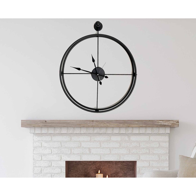 Horloge murale élégante en métal, noire, 22,8 po x 26,8 po x 2,8 po | Fabrication 100% métal, poids léger de 5,5 lb | Parfait pour la décoration de salon ou de bureau, montre élégante et fonctionnelle