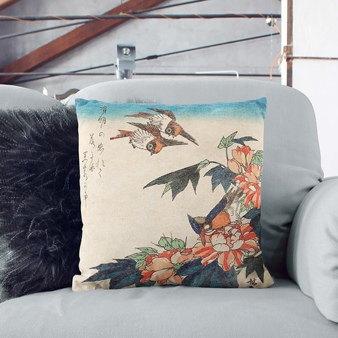 Birds on the Flowers by Utagawa Hiroshige Cushion with Filling