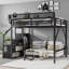 Lit mezzanine pleine grandeur en métal avec escalier, tablettes de rangement et garde-robe, cadre de lit mezzanine haut pour enfants, adolescents, adultes, noir