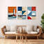 Abstract Lighthouse and Ocean Waves Canvas Wrapped Wall Art, Geometric Coastal (Set of 3)-678547512