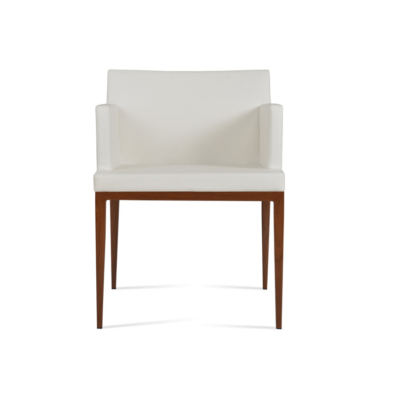 Soho Upholstered Back Arm Chair, Walnut, White Faux Leather