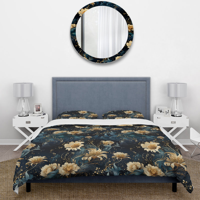 Ensemble de housse de couette Celestial Blue Damask Mirage Em, Housse de couette pour très grand lit et 2 très