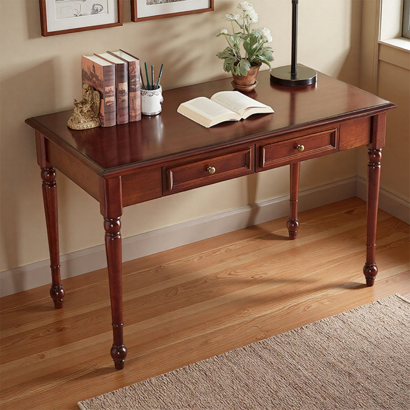 Brown Rectangular Medium Solid Wood Writing Desk, 29.52" H x 43.3" W x 21.65" D