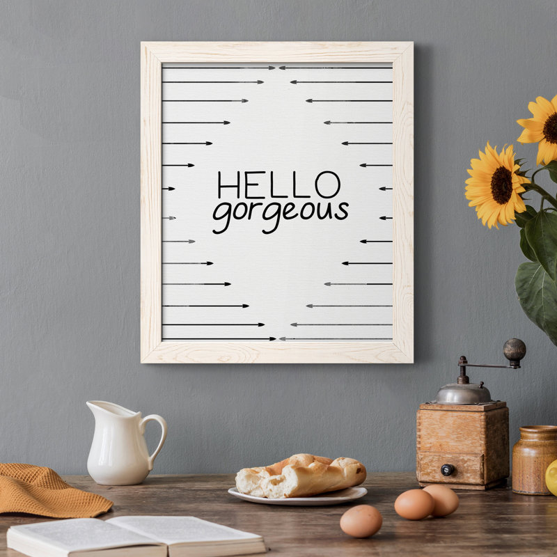 «Hello Gorgeous», art textuel sur toile, H 37,5 po x l 27,5 po x P 1,5 po, Blanc