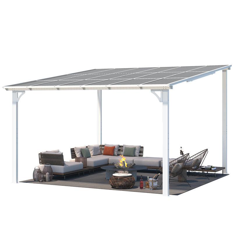 Pergola en aluminium avec auvent, 12 pi x 12 pi, Blanc