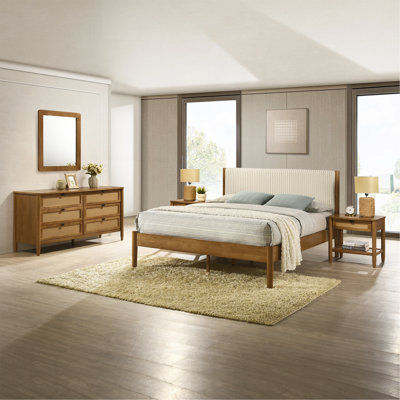 5-Piece Bedroom Set With Corduroy Upholstered Queen Bed, Dresser, Mirror, And 2 Nightstands by Latitude Run