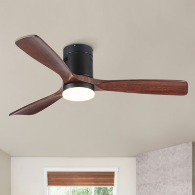 52" 3 - Blade Wood Flush Mount Ceiling Fan with Remote Control and Light Kit Included