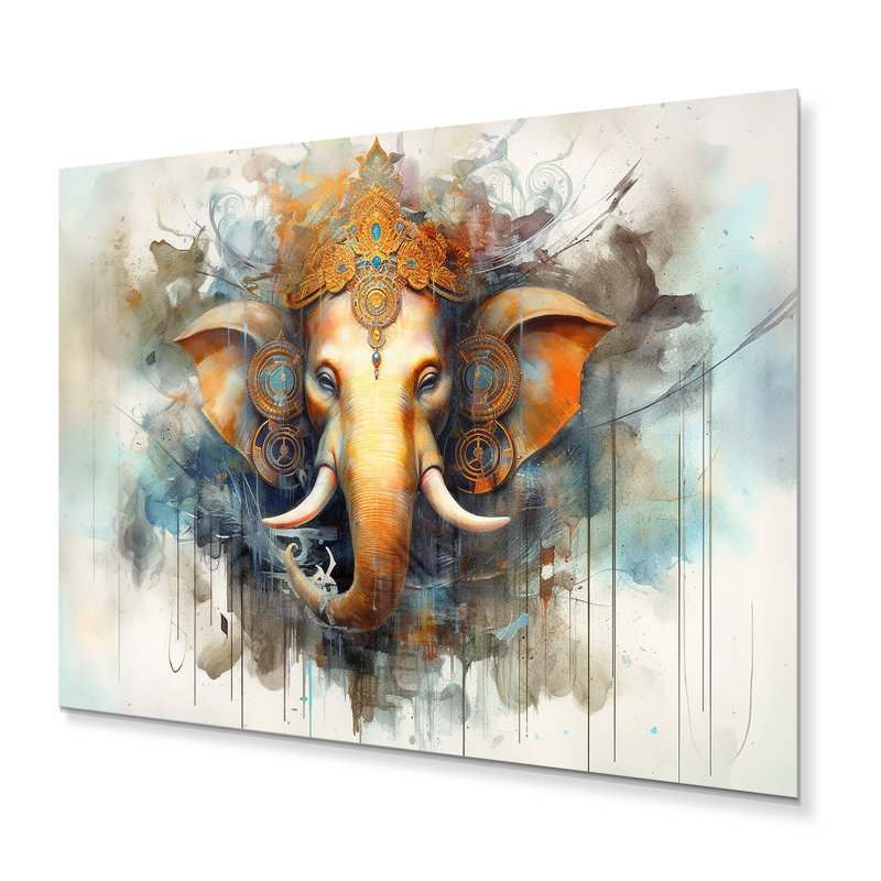 «Vibrant Hinduisim Elephant I» - art mural en métal Hinduisim, H 12 po x l 20 po