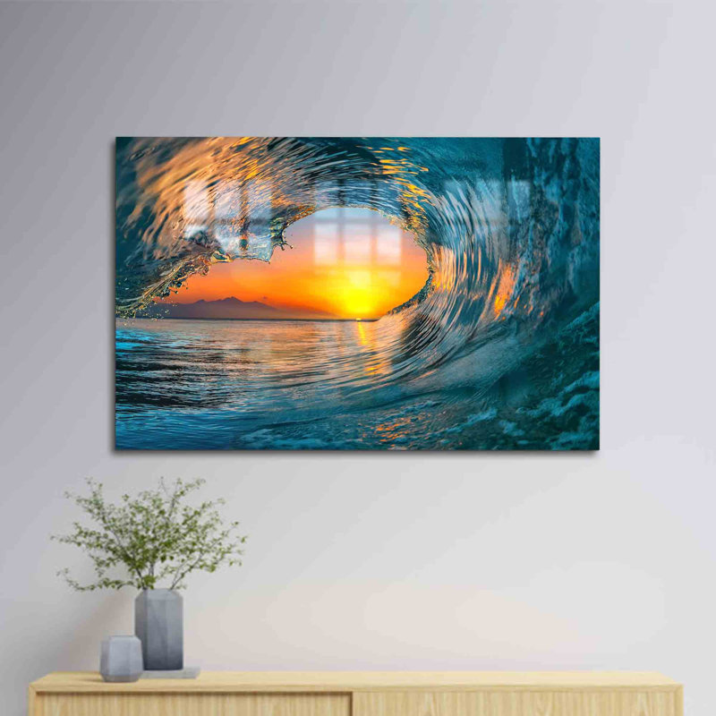 Art mural en verre trempé avec un magnifique paysage de vagues de la mer pour un élément de décoration captivant