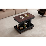 360° Rotating Lift Top End Table, Multifunctional Fluetd Side Table With Wheels