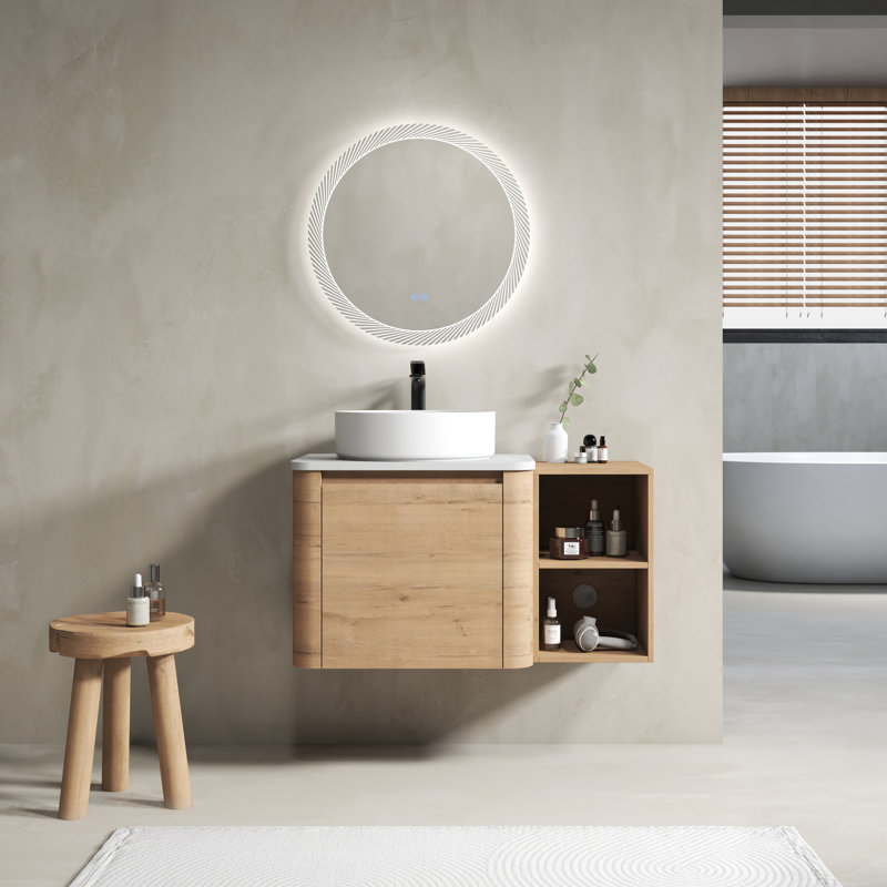 Meuble-lavabo mural 36 po avec lavabo d'art en céramique, porte à fermeture en douceur et tablette de rangement Frank, Blanc