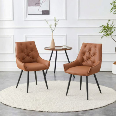 Dining Chairs Set of 2, Faux Leather with Flat Back Upholstered Chair for Modern Dining