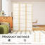 3-Panel Folding Room Divider, 120 x 170cm Natural Wood Frame, Asymmetric Fabric Privacy Screen for Bedroom
