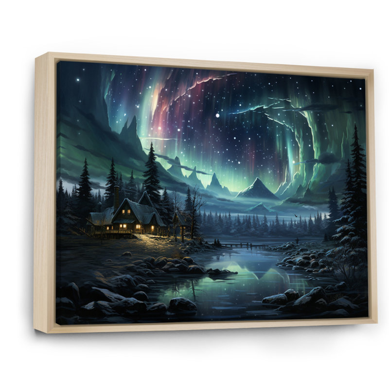 Northern Lights Starry Night III sur impression sur toile, H 24 po x l 32 po, Cadre naturel flottant