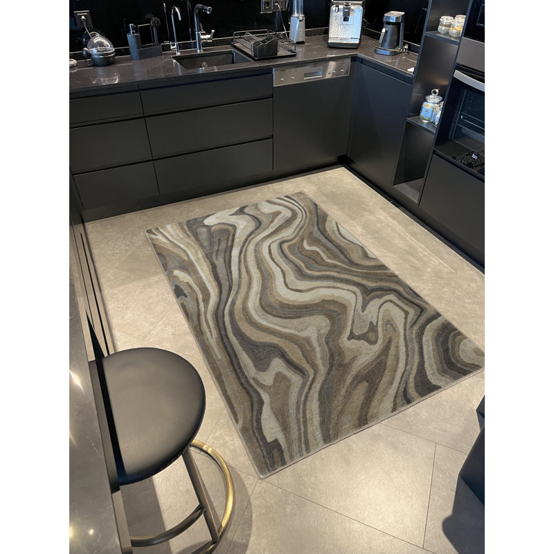 Tapis décoratif à motif abstrait en spirale ondulée Mira, Rectangle 4 pi 11,06 po x 7 pi 6,55 po