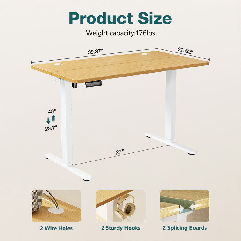 Height Adjustable Modern Computer Table, Yellow/White