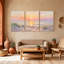 Plage, coucher de soleil, plage, voiliers et oiseaux, ensemble de 3 impressions sur toile-1525881021