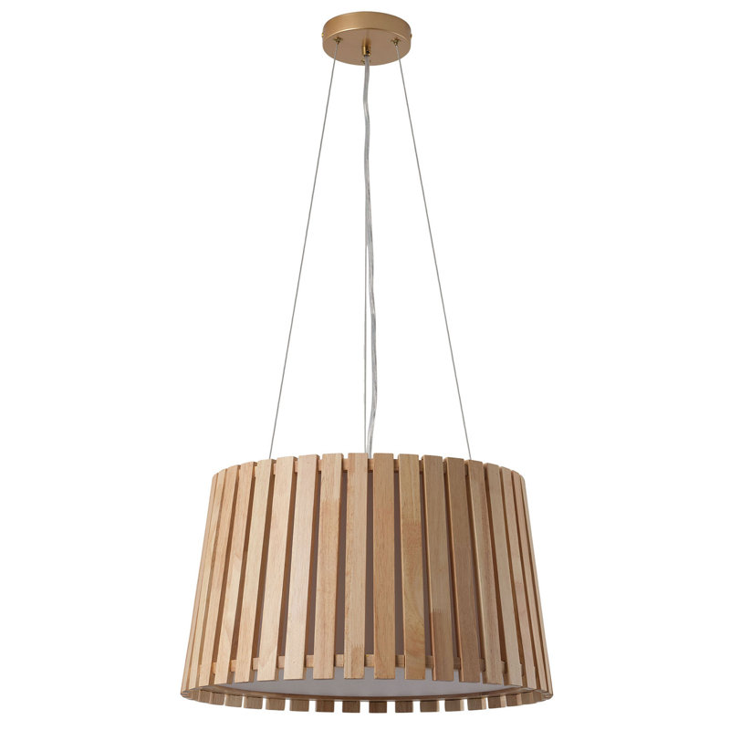 Lustre tambour 4 lumières en bois de ferme moderne avec finition dorée