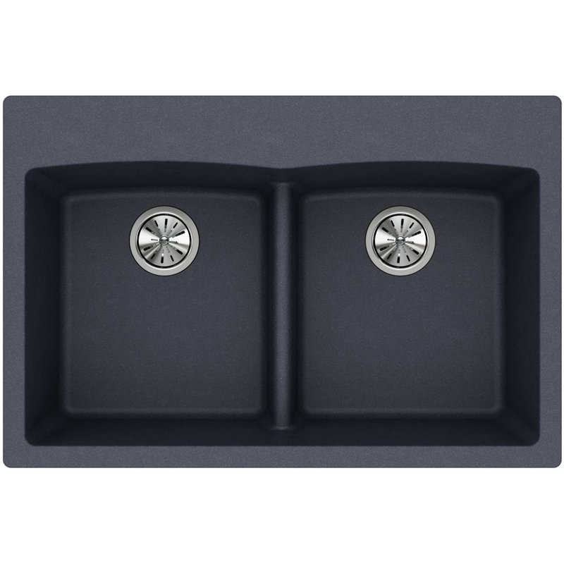 Quartz Classic 33" x 22" x 10" Double Basin Drop-In Kitchen Sink, Dusk Gray