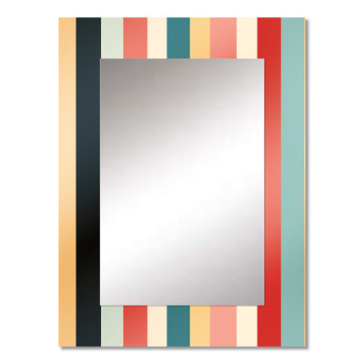 Galib Pastel Colors Midcentury Stripes Pattern - striped  Decorative Mirror, Modern Wall Mirror, Printed Metal Art