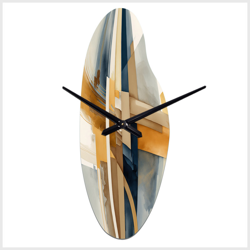 Horloge murale moderne bleue et dorée abstraite I - transitionnelle asymétrique, Médium