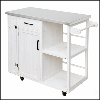 Outdoor Kitchen Island with Stainless Steel Top, Ample Storage, and Lockable Wheels for Patio Use