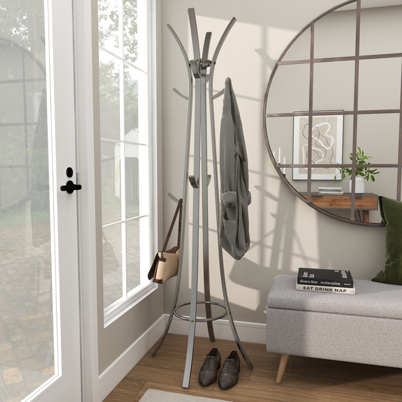 Dark Gray Metal Coat Rack with Umbrella Stand
