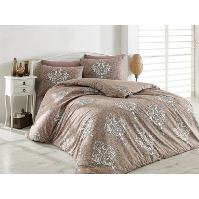 Ensemble de housse de couette 100% coton brun / gris Elige