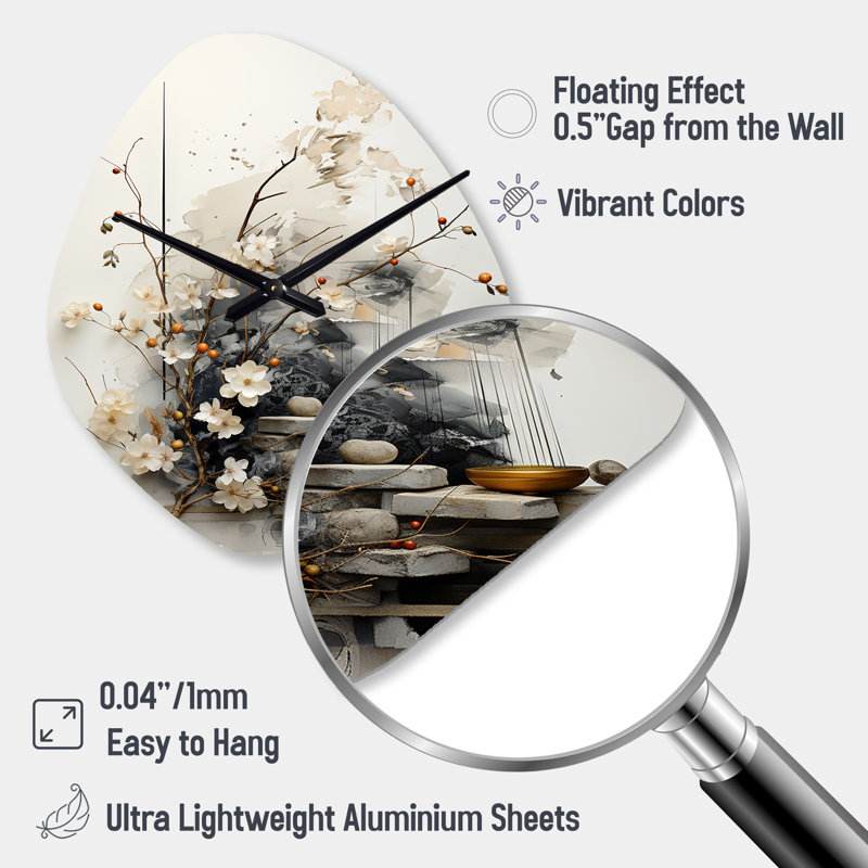 Asian Art Classics Sumi III - Art asiatique, horloge murale asymétrique, impression unique, Petit