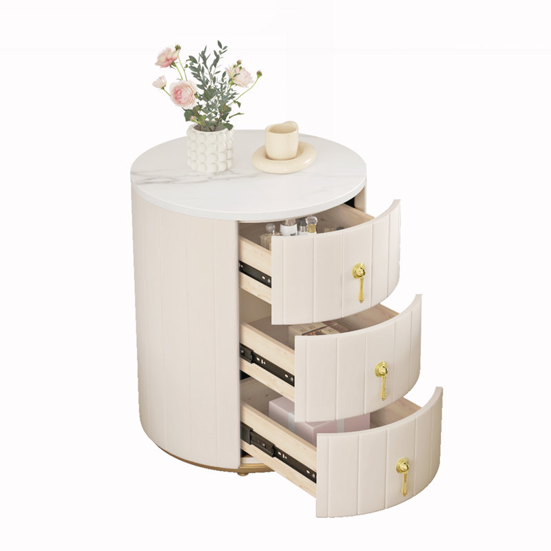 Table de chevet rembourrée à 3 tiroirs, Beige, Individuel