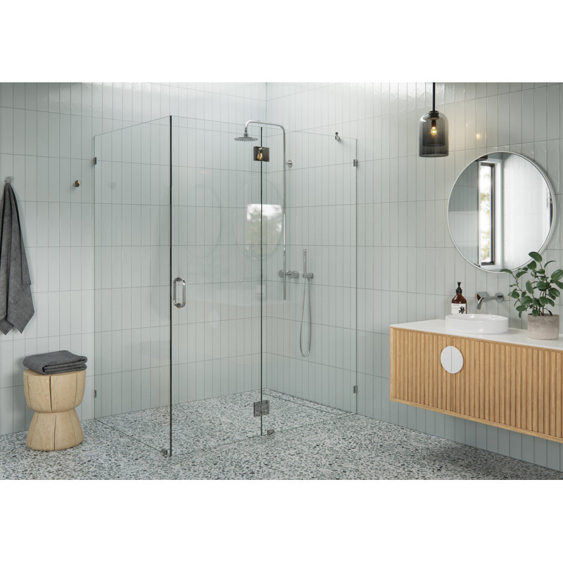 Halo 58 in. x 41 in. x 78 in. 90-degree Fully Frameless Glass Hinged Shower Enclosure, Polished Chrome