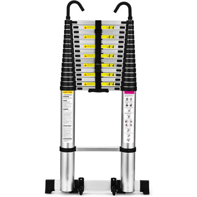 20.7 FT Telescoping Ladder,  FT Aluminum Lightweight Extension Ladder with Wheels and Stabilizer Bar, Heavy Duty 330lbs Max Capacity, Multi-Purpose Collapsible Ladder for RV or Outdoor Work