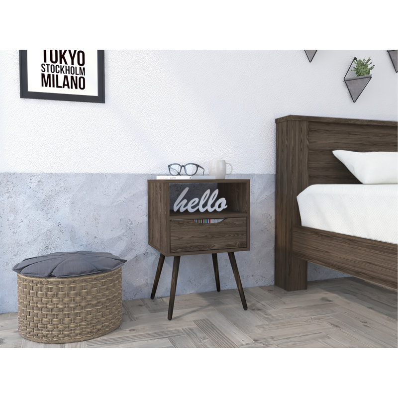 1-Drawer 1-Shelf Nightstand, Brown