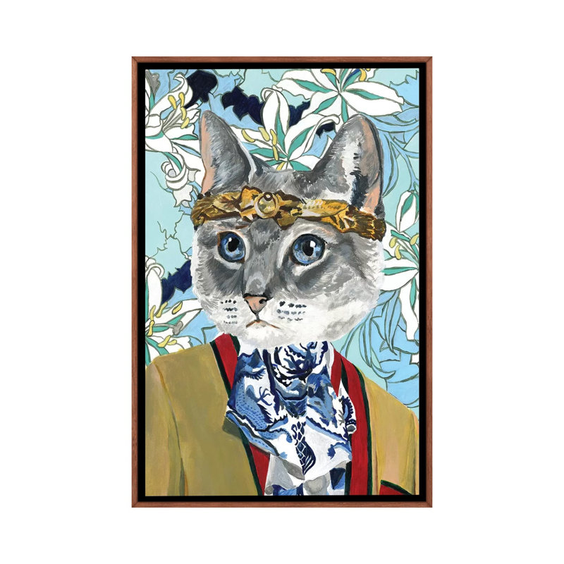 « Cat » par Heather Perry-imprimé, Pas de tapis, H 48 po x l 32 po x P 1,5 po, Toile avec cadre en bois brun classique