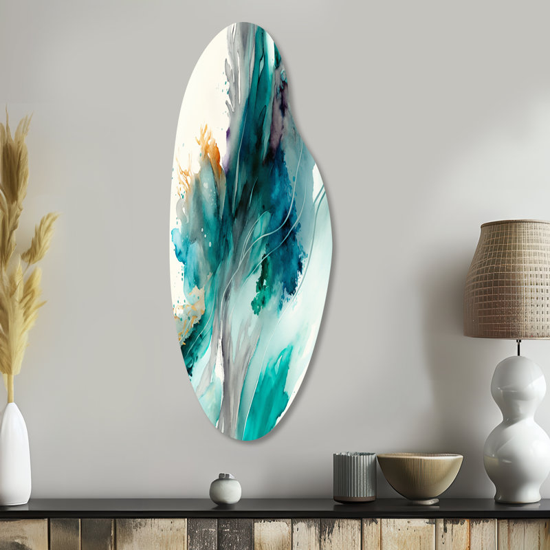 Célébrations dans des nuances de turquoise V - art mural asymétrique en métal, H 38 po x l 15 po