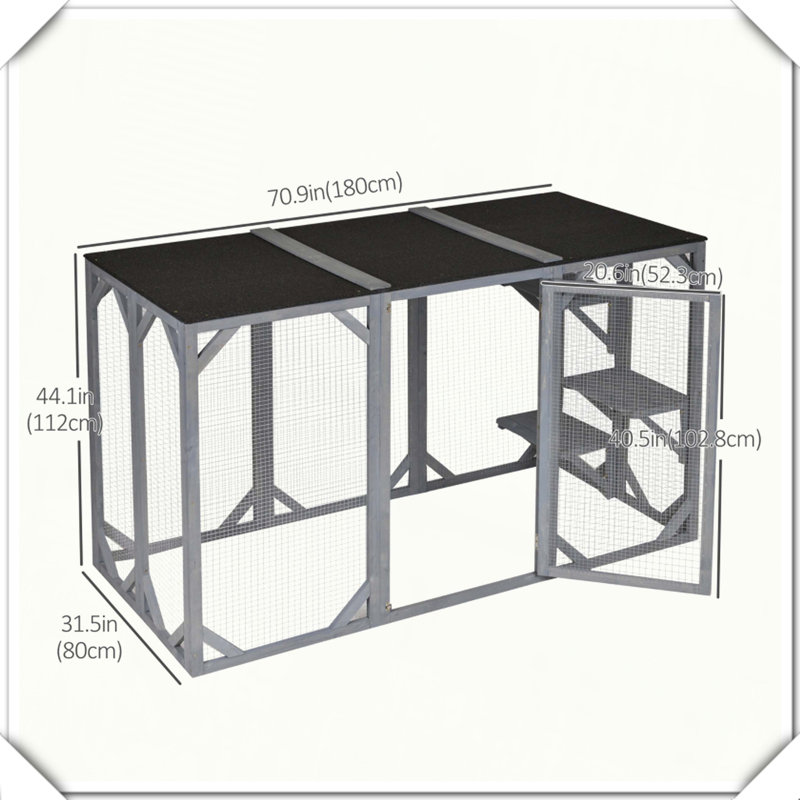 Grande cage d'extérieur en bois pour chat, H 44 po x l 31,5 po x P 70,8 po, Gris