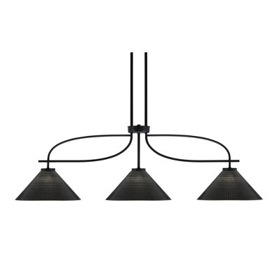 Luminaire pour îlot 3 lumières Cavella au fini noir mat avec verre mat 12 "