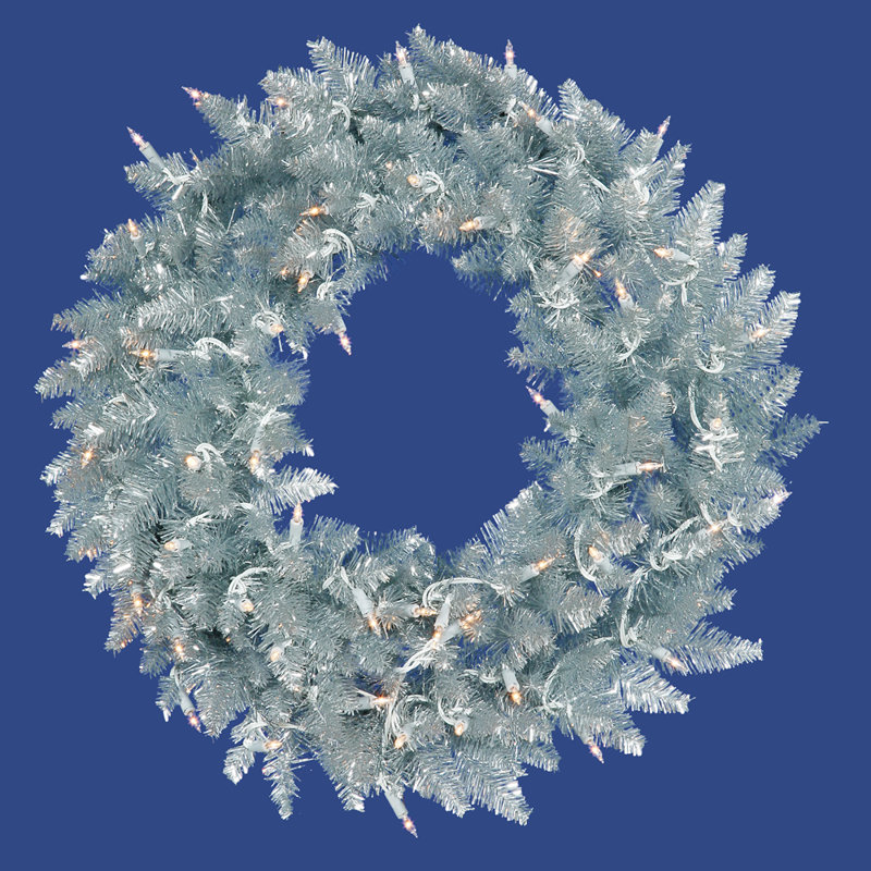 Couronne de Noël artificielle en PVC, H 30 po x l 30 po x P 5 po, Bleu ciel