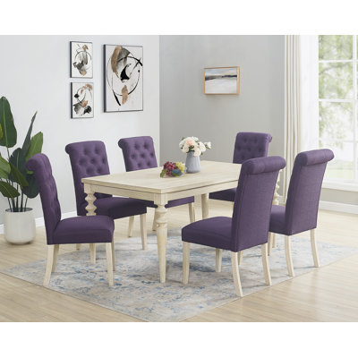 Seven-Piece Dining Set With Turned-Leg Table And Six Tufted Chairs,  For Family Gatherings And Entertaining Guests