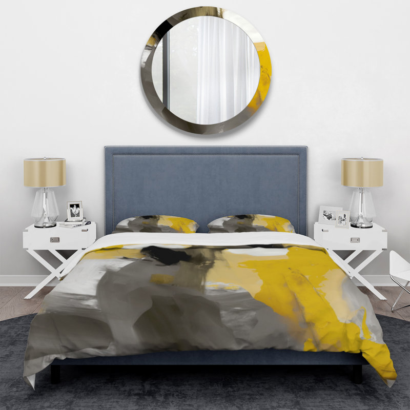 Ensemble de literie 4 pièces Modern Modern - jaune moutarde et gris vif II, Édredon très grand et 3 pièces supplémentaires