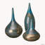 Ensemble de 3 vases décoratifs en verre bleu et bronze