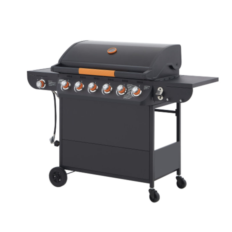 Barbecue au propane à 6 brûleurs avec brûleur latéral, barbecue extérieur de 72 000 BTU avec grilles en fonte, surface de cuisson de 650 pieds carrés et roues verrouillables pour la cuisine de patio