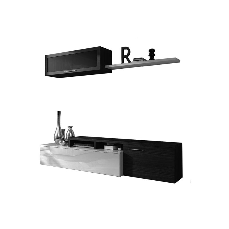 Bayles Storage Wall Chino, TV Stand For Living Room, Reversible Composition, Corner Lounge Set, White/Black